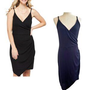 GOLDRAY Black Knit Asymmetrical Surplice Dress Size M